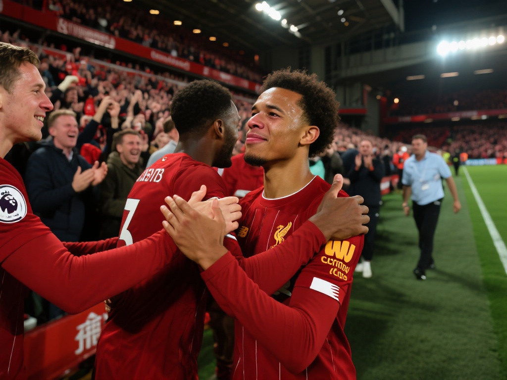 阿诺德泪洒安菲尔德,球迷高歌送别感人瞬间 一场感人至深的足球之夜,安菲尔德上空的每